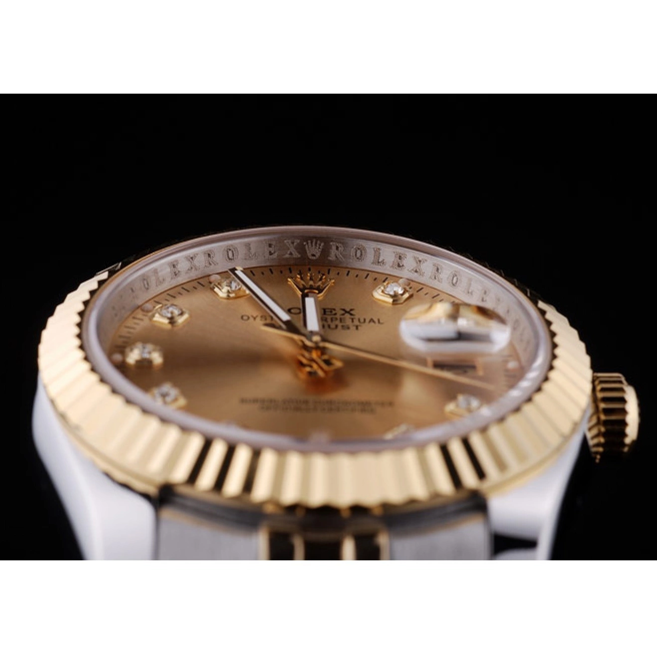 Best AAA Replica Sites Ribbed Diamonds Bezel Rolex 7452 Datejust Dial Gold 0611